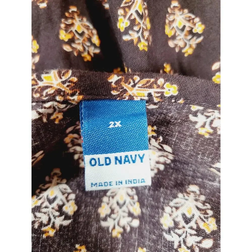Old Navy Peasant Top Womens 2X‎ Floral Puff Balloon Sleeve Brown Cotton Bohemian